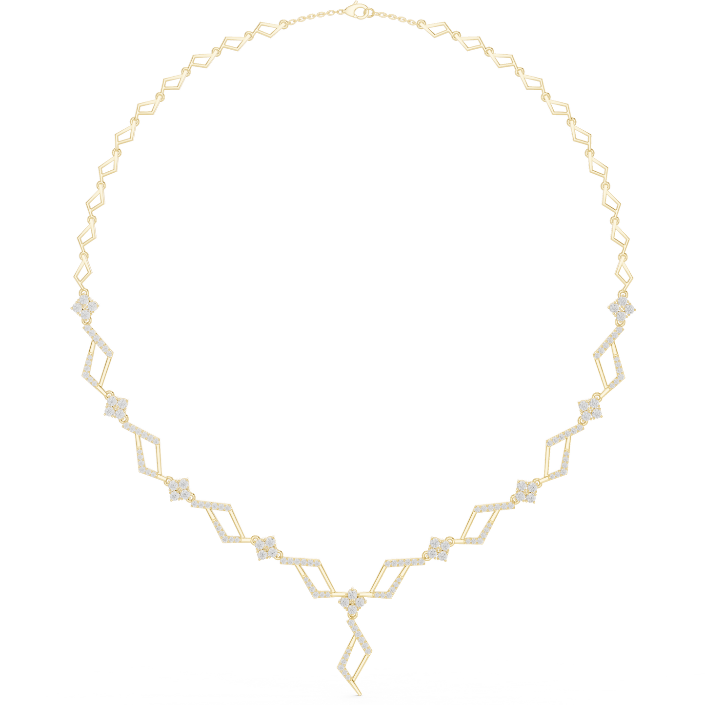 High End Diamond Necklace - Rose Silver Angular Motif - Luxury Modern Bridal Jewelry