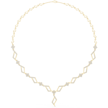 High End Diamond Necklace - Rose Silver Angular Motif - Luxury Modern Bridal Jewelry