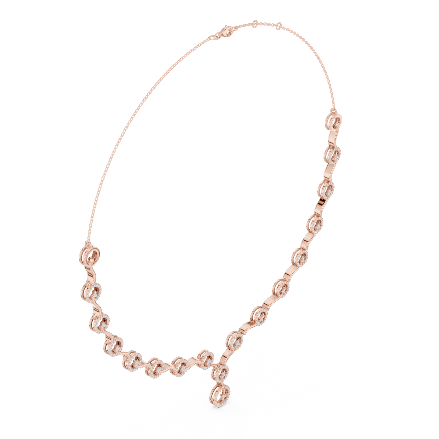 Contemporary Diamond Chain Necklace | Elegant Circular Wave Motif | Luxury Gold Jewelry For Modern Women