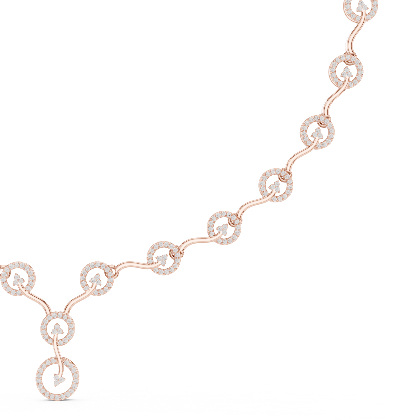 Contemporary Diamond Chain Necklace | Elegant Circular Wave Motif | Luxury Gold Jewelry For Modern Women