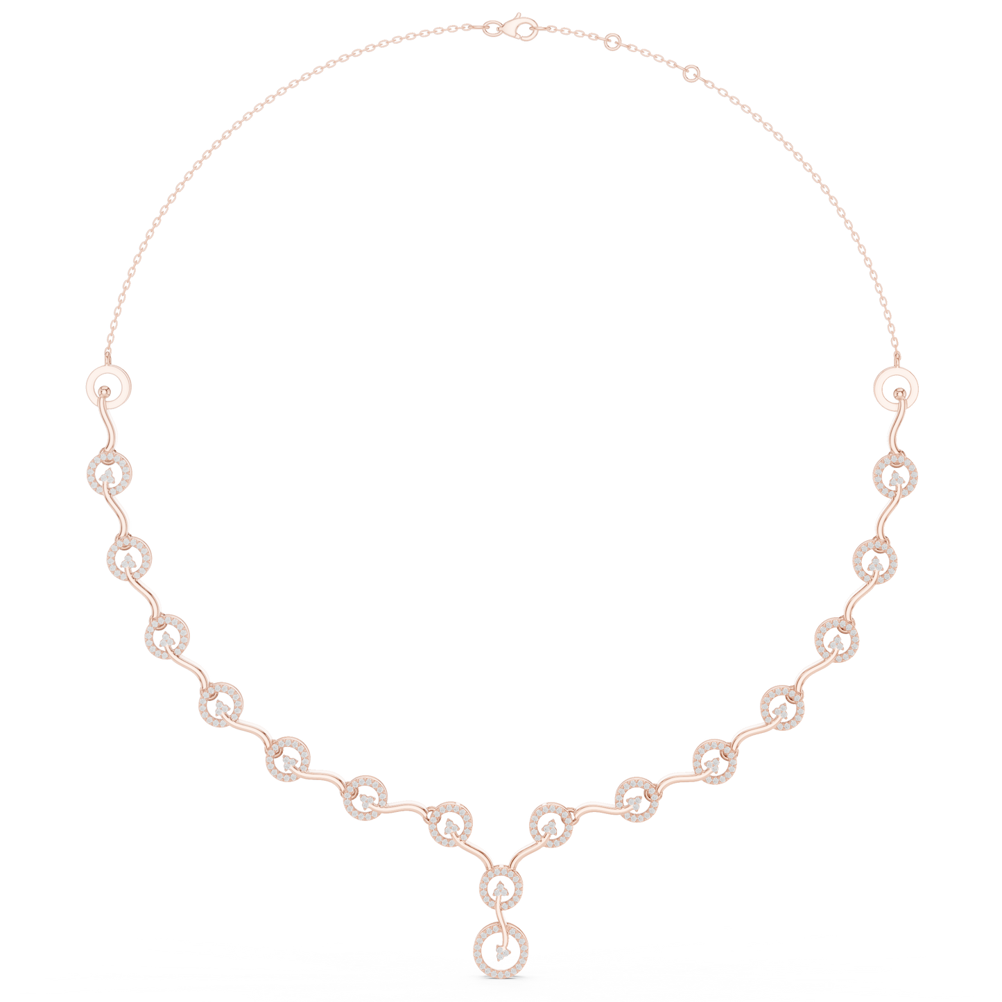 Contemporary Diamond Chain Necklace | Elegant Circular Wave Motif | Luxury Gold Jewelry For Modern Women