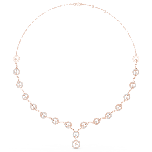 Contemporary Diamond Chain Necklace | Elegant Circular Wave Motif | Luxury Gold Jewelry For Modern Women