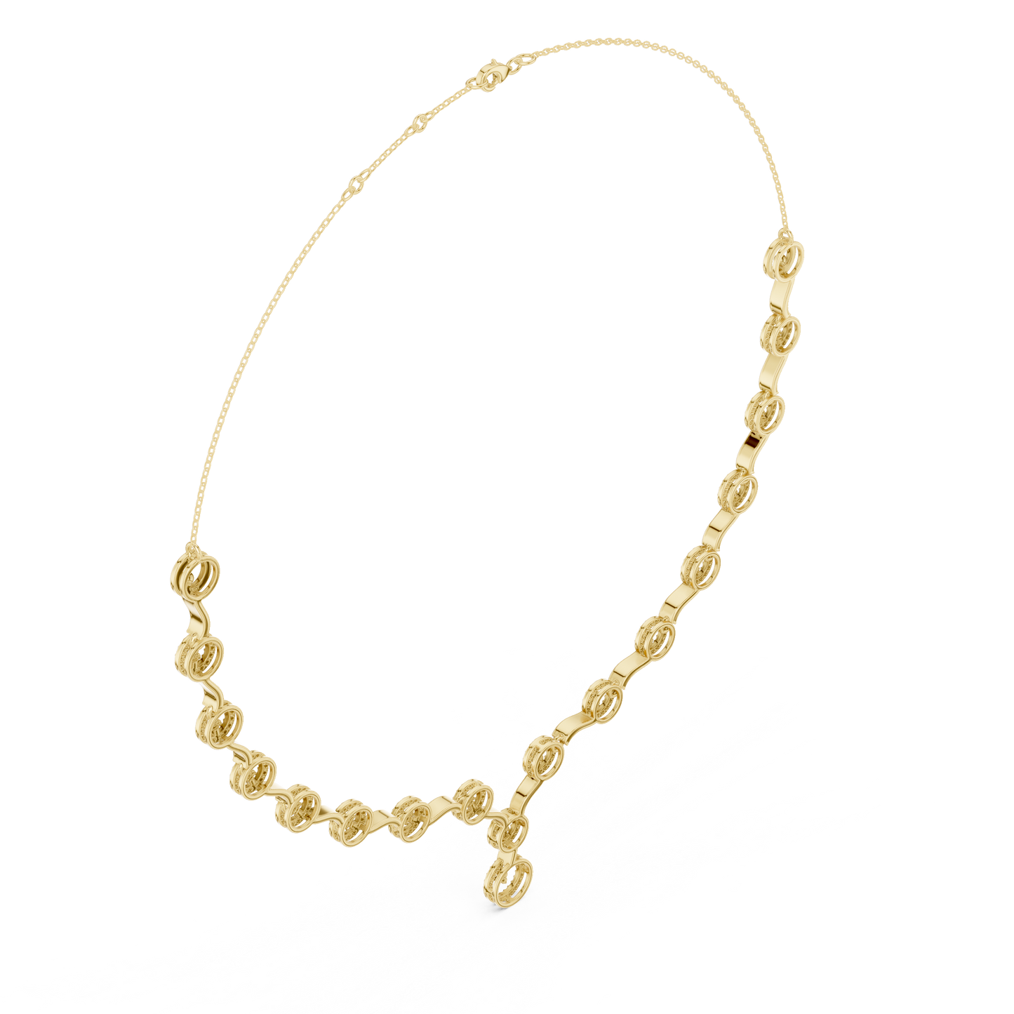 Contemporary Diamond Chain Necklace | Elegant Circular Wave Motif | Luxury Gold Jewelry For Modern Women