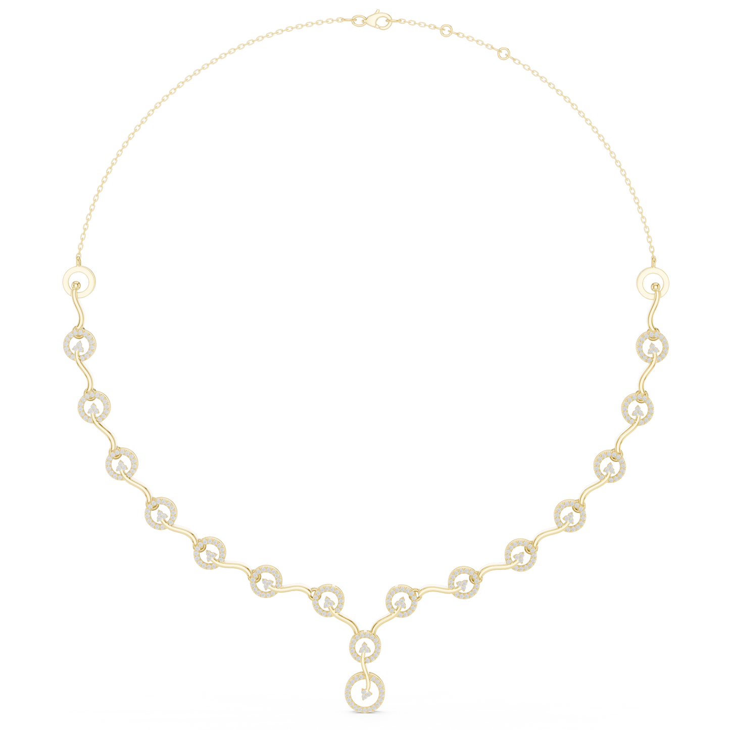 Contemporary Diamond Chain Necklace | Elegant Circular Wave Motif | Luxury Gold Jewelry For Modern Women