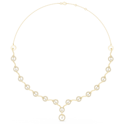 Contemporary Diamond Chain Necklace | Elegant Circular Wave Motif | Luxury Gold Jewelry For Modern Women