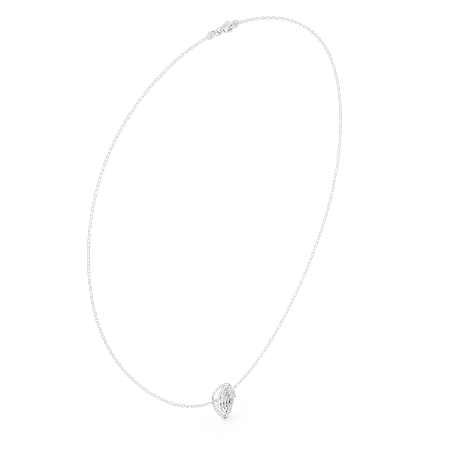 Abstract Botanical Leaf Pendant - Diamond Touch Silver Necklace - Artisan Crafted Modern Jewelry