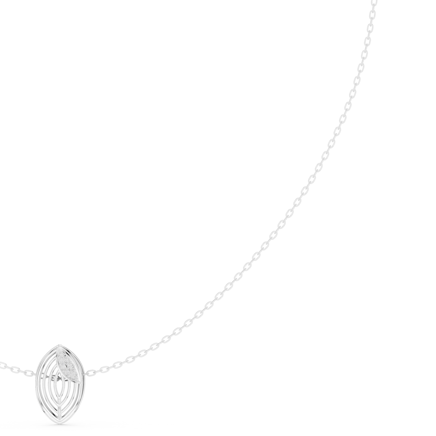 Abstract Botanical Leaf Pendant - Diamond Touch Silver Necklace - Artisan Crafted Modern Jewelry