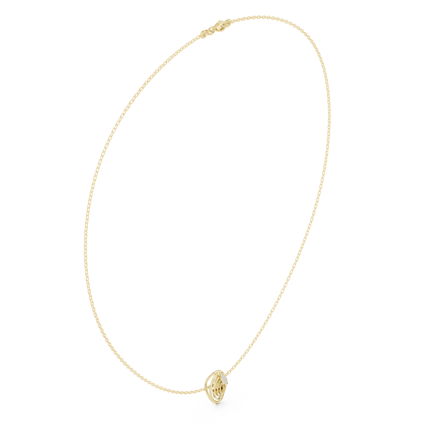 Abstract Botanical Leaf Pendant - Diamond Touch Silver Necklace - Artisan Crafted Modern Jewelry