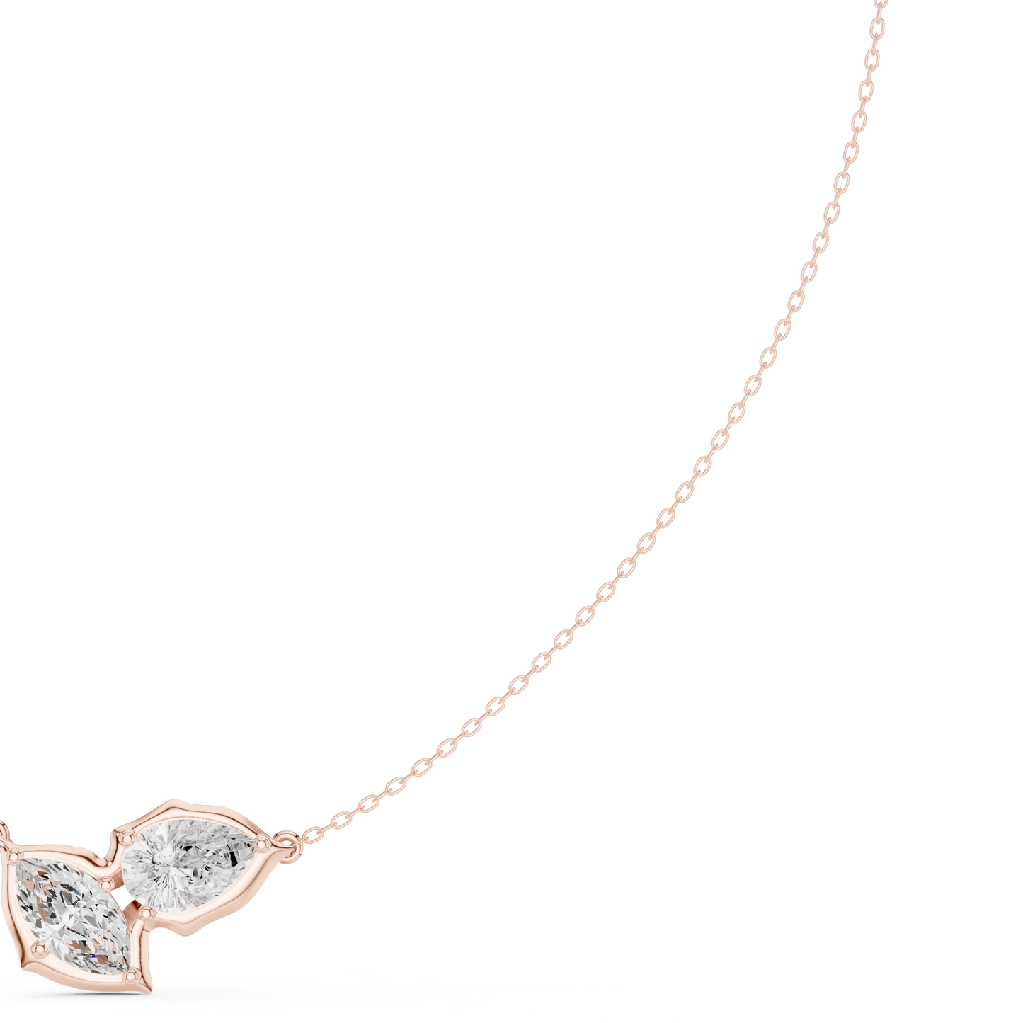 Luminous Double Marquise Necklace | Nature Shaped Diamond Motif | Refined Contemporary Bridal Accent Jewelry