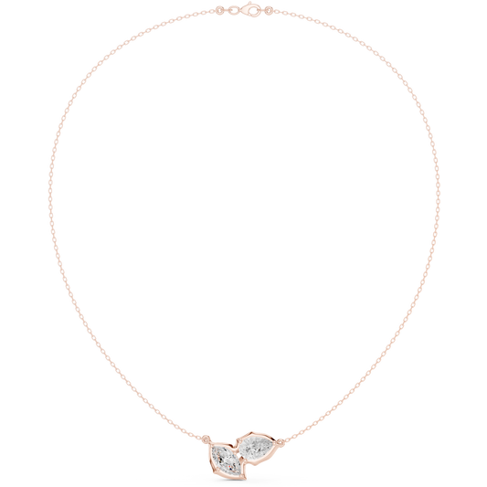 Luminous Double Marquise Necklace | Nature Shaped Diamond Motif | Refined Contemporary Bridal Accent Jewelry
