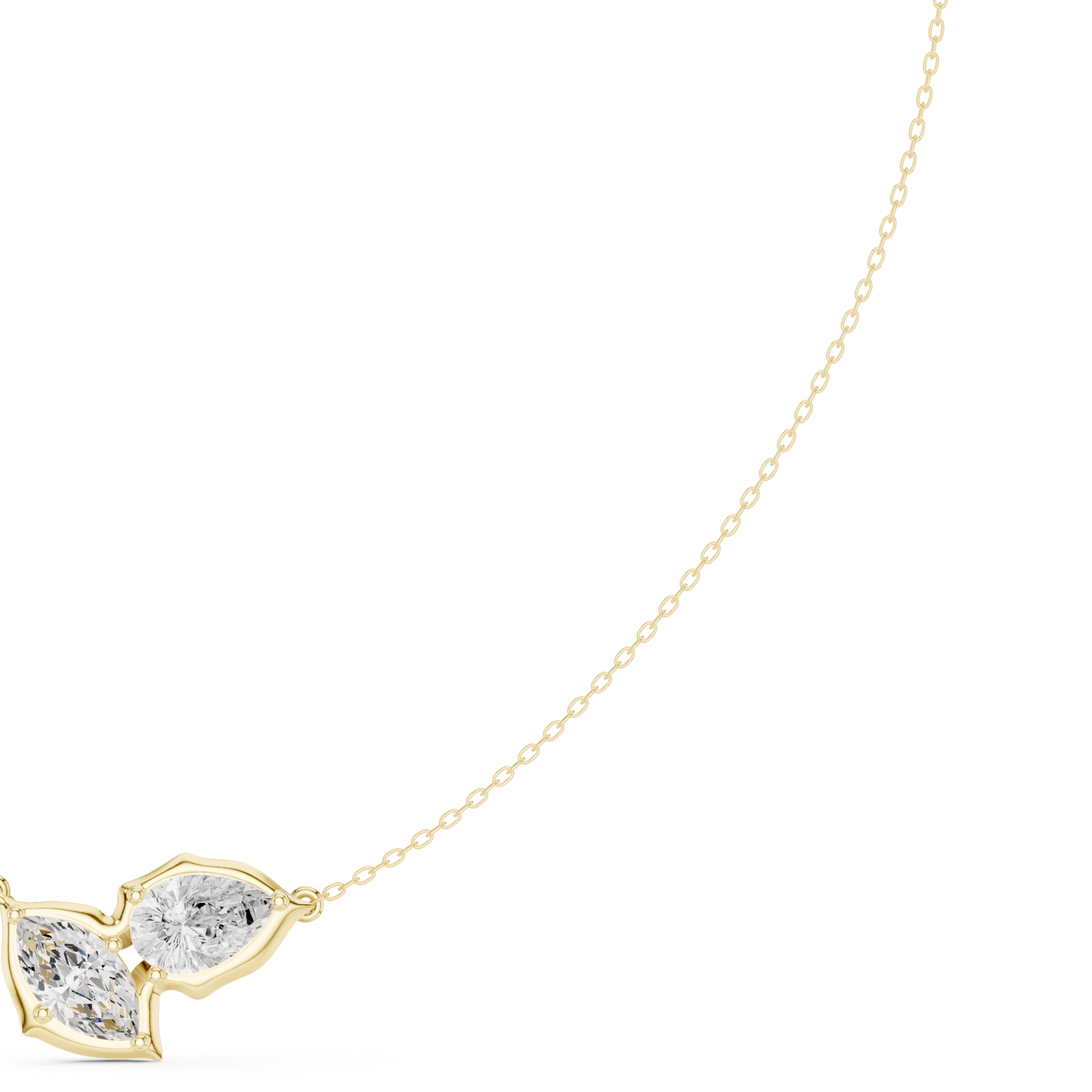 Luminous Double Marquise Necklace | Nature Shaped Diamond Motif | Refined Contemporary Bridal Accent Jewelry