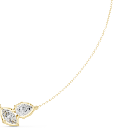 Luminous Double Marquise Necklace | Nature Shaped Diamond Motif | Refined Contemporary Bridal Accent Jewelry