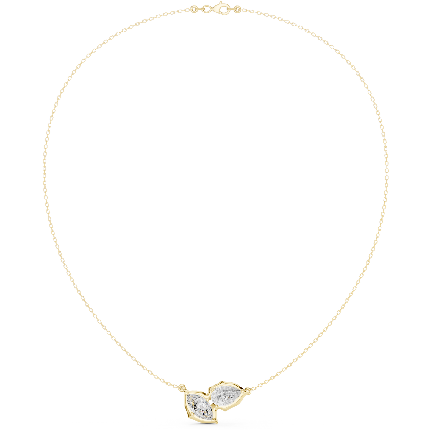 Luminous Double Marquise Necklace | Nature Shaped Diamond Motif | Refined Contemporary Bridal Accent Jewelry