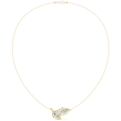 Luminous Double Marquise Necklace | Nature Shaped Diamond Motif | Refined Contemporary Bridal Accent Jewelry