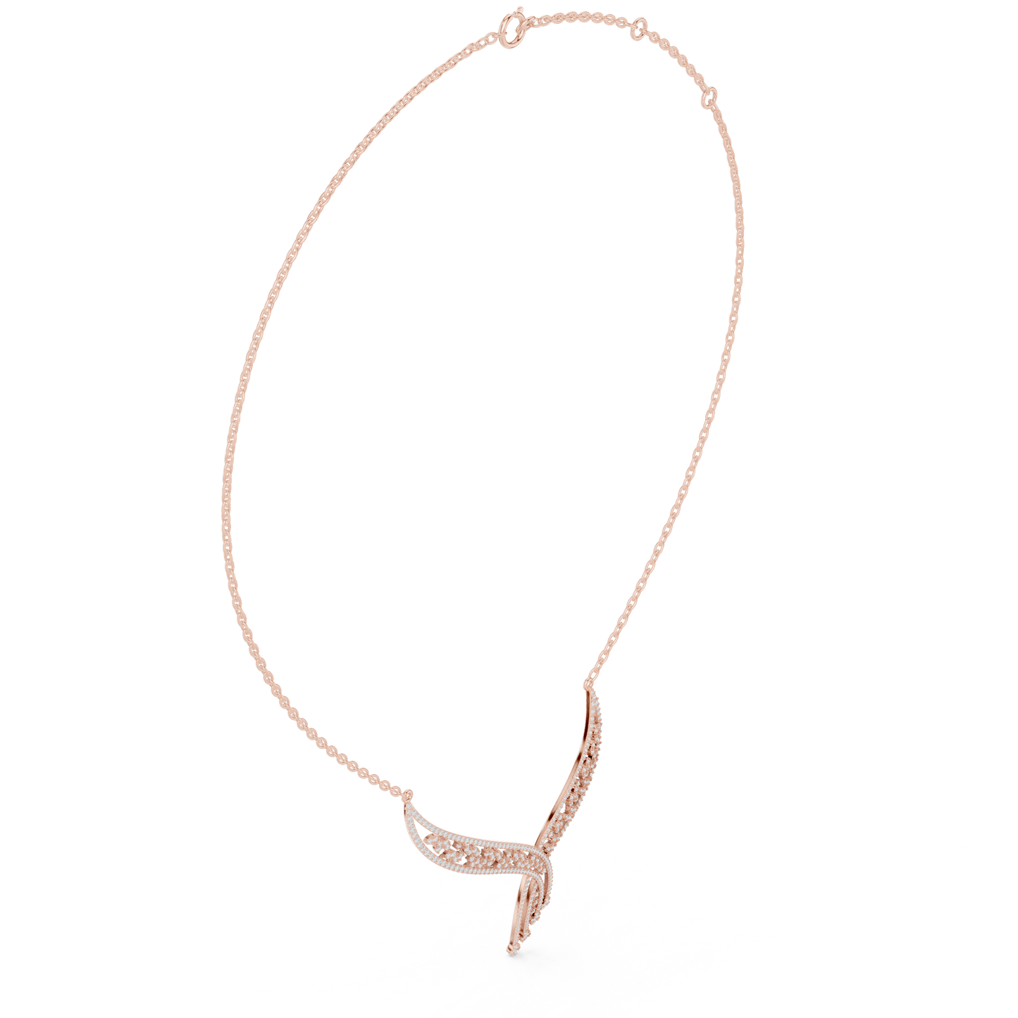 Abstract Wave Diamond Necklace - White Yellow Rose Silver Plated- High Fashion Minimal Jewelry Design