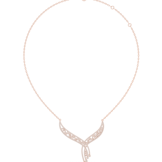 Abstract Wave Diamond Necklace - White Yellow Rose Gold - High Fashion Minimal Jewelry Design