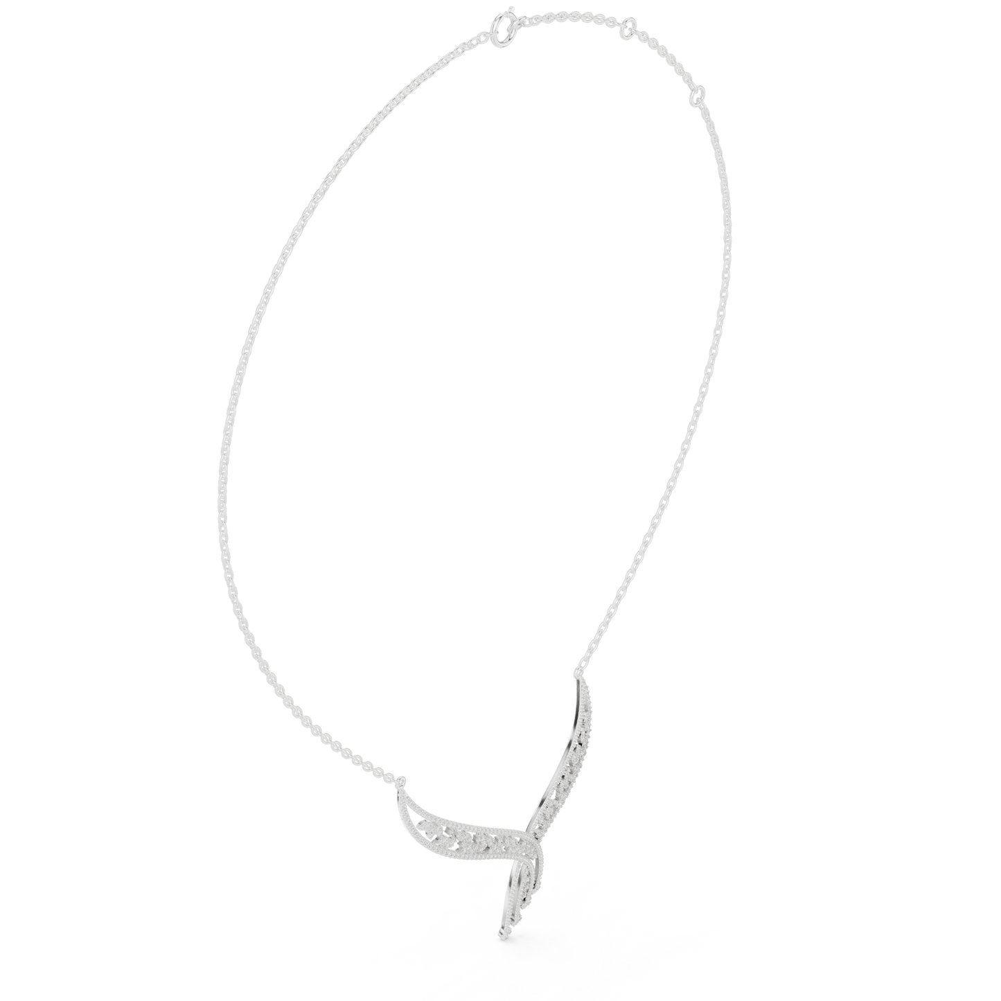 Abstract Wave Diamond Necklace - White Yellow Rose Silver Plated- High Fashion Minimal Jewelry Design