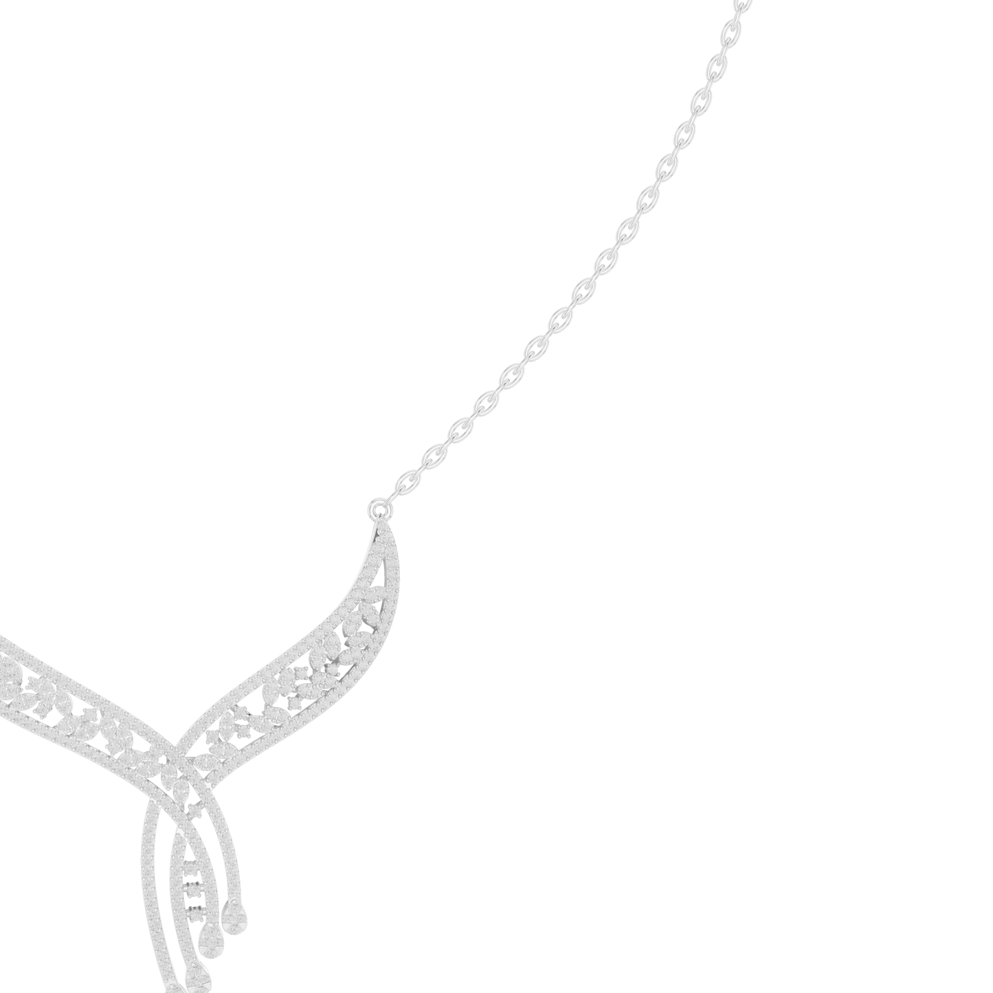 Abstract Wave Diamond Necklace - White Yellow Rose Silver Plated- High Fashion Minimal Jewelry Design