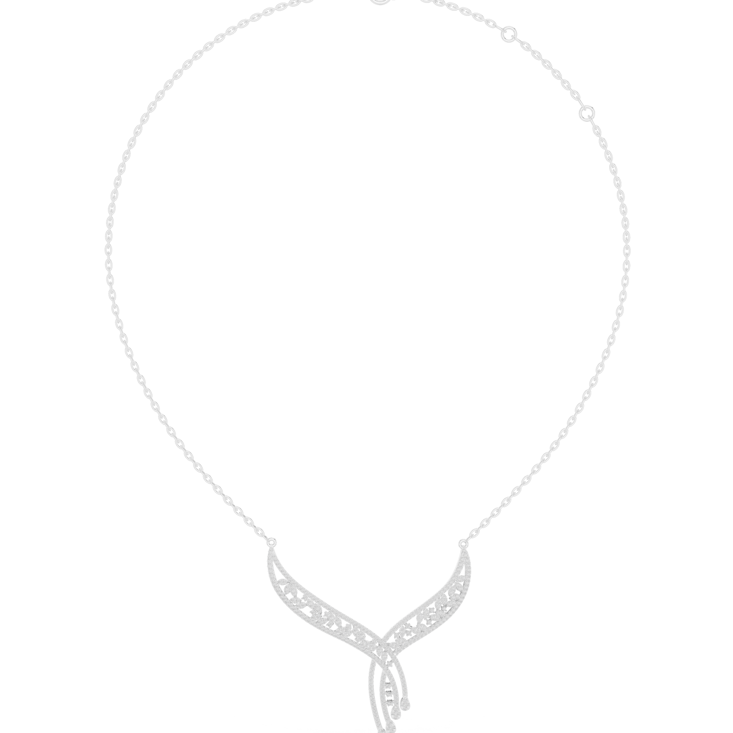 Abstract Wave Diamond Necklace - White Yellow Rose Silver Plated- High Fashion Minimal Jewelry Design