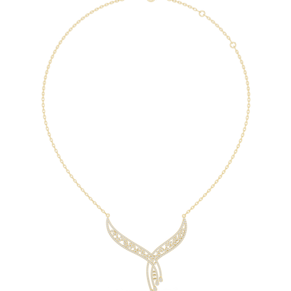 Abstract Wave Diamond Necklace - White Yellow Rose Silver Plated- High Fashion Minimal Jewelry Design