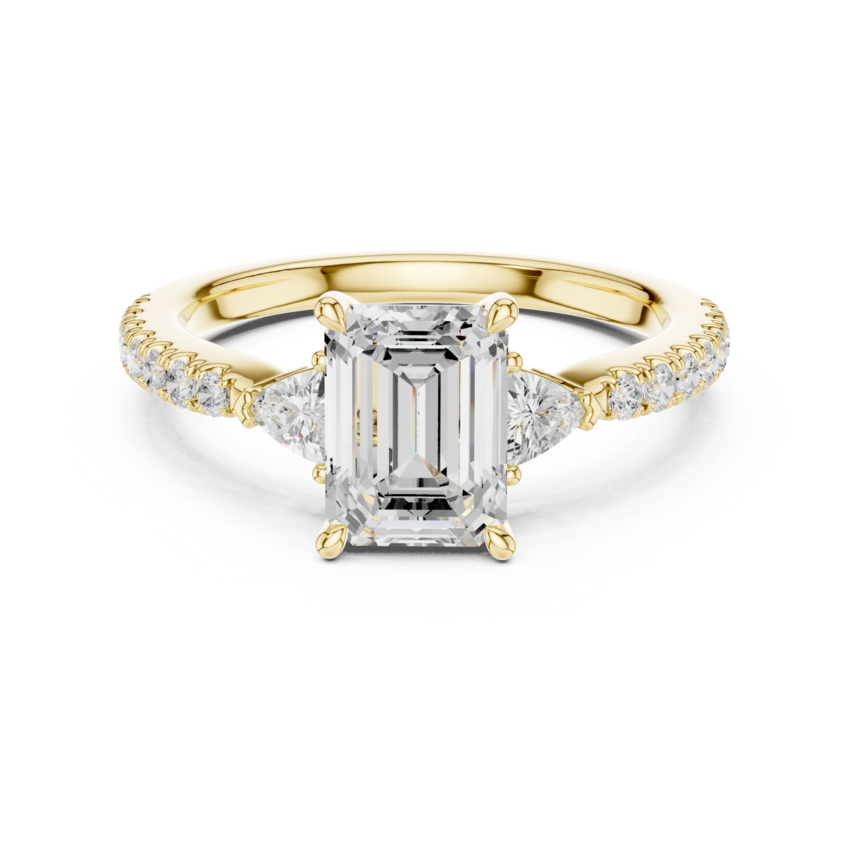 Scale and measurement perspective of the emerald cut lab diamond ring next to a ruler for accurate sizing visualization