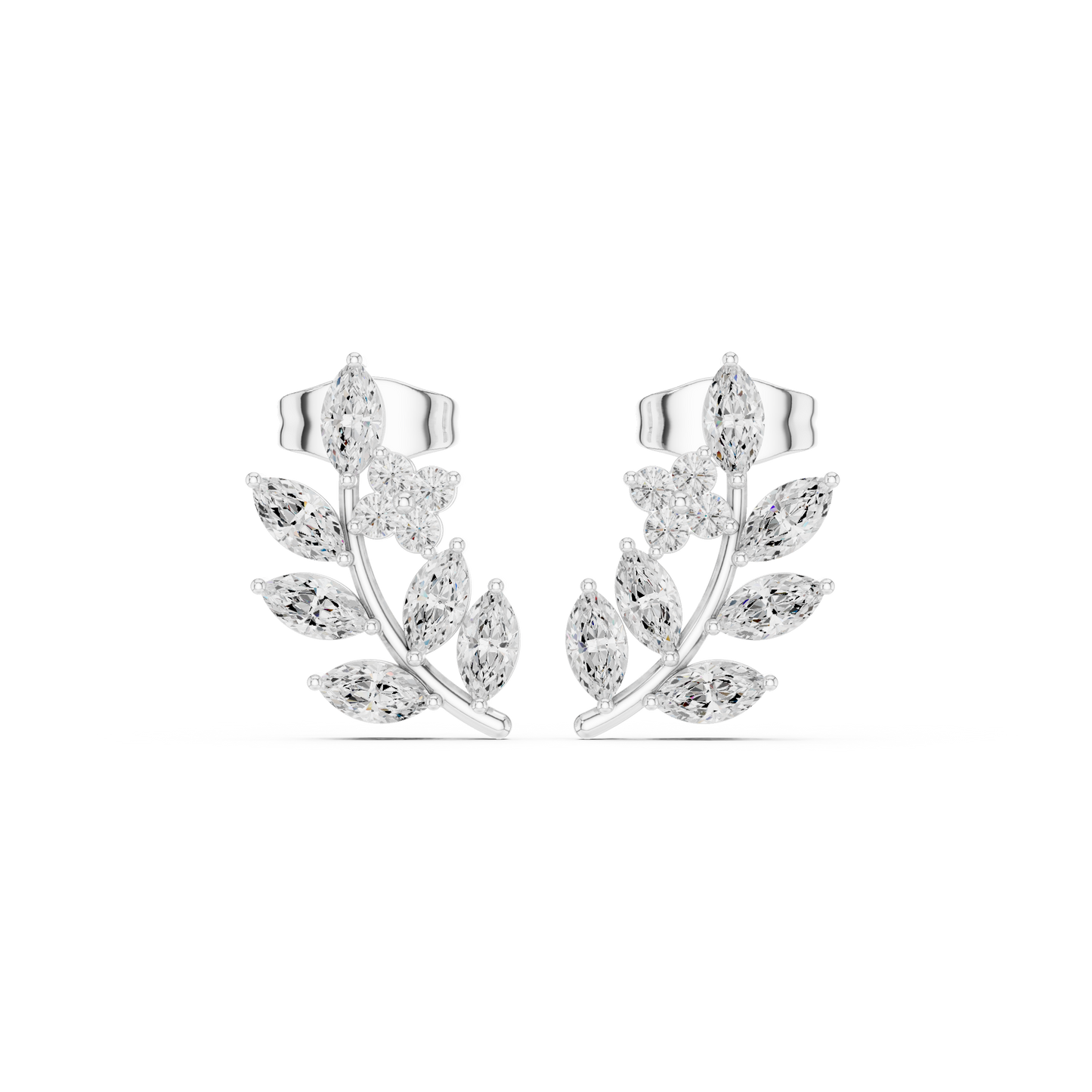 Small Diamond Stud Earrings In 14K Gold Marquise Leaf Pattern Best Birthday Gift For Her Fine Jewelry