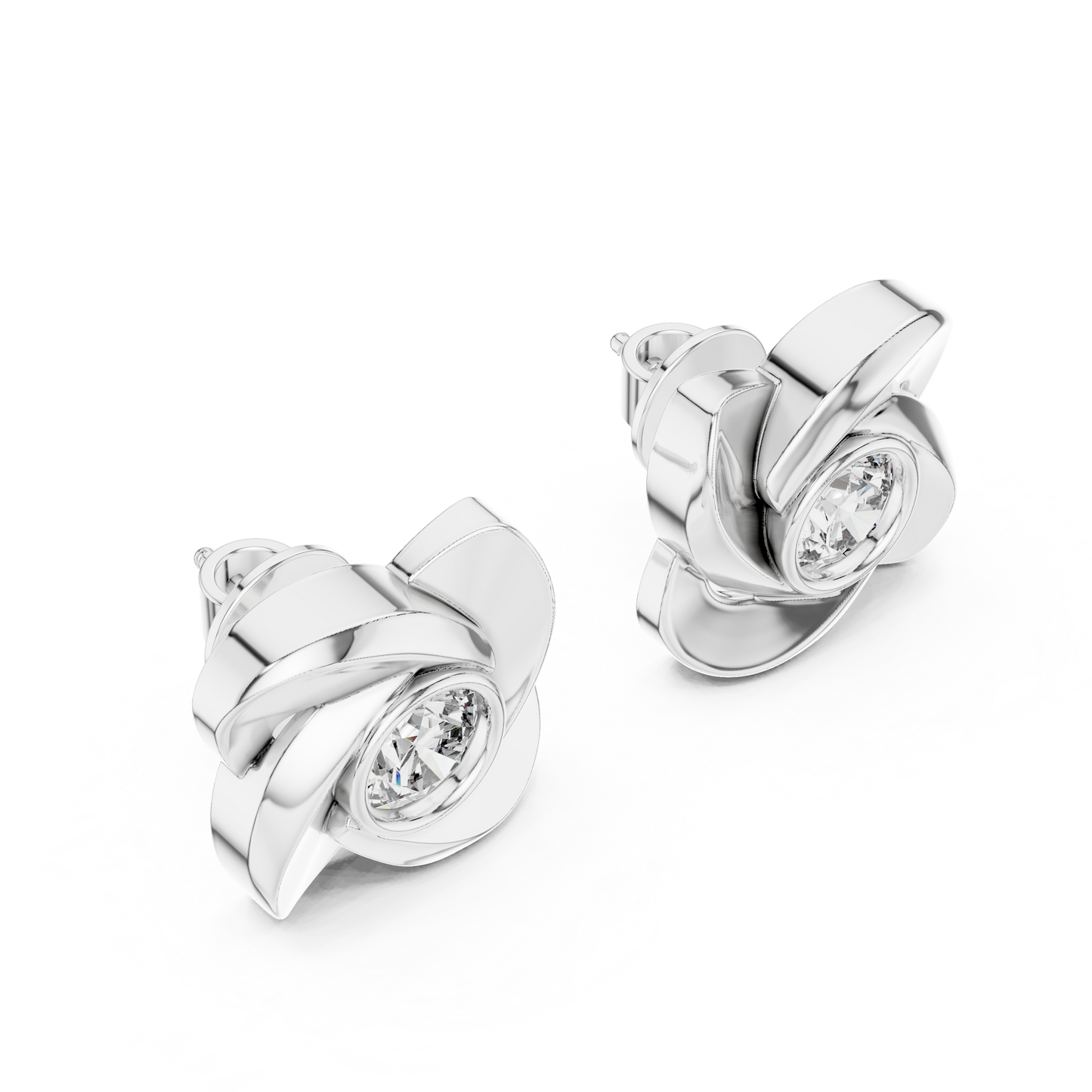 Solid Gold Diamond Flower Earrings