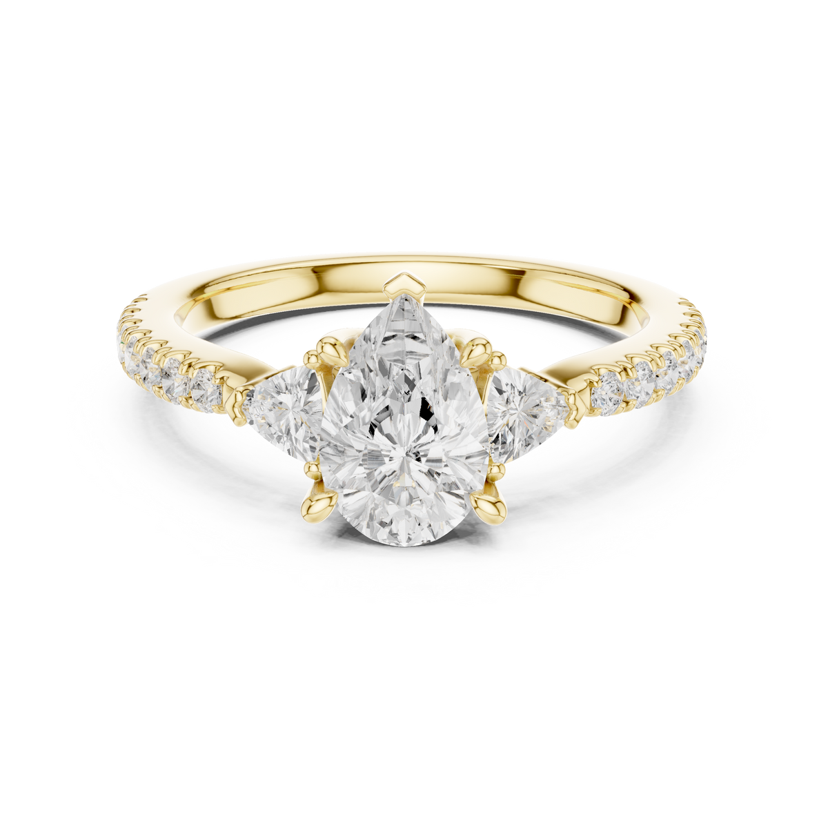 Solid Gold Pear Cut Lab Diamond Ring Velvet Box Open