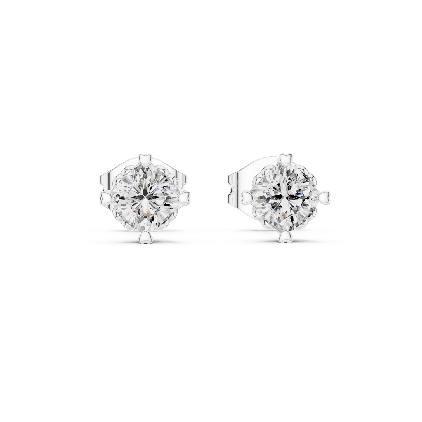 Solid Gold Solitaire Diamond Studs Close Up