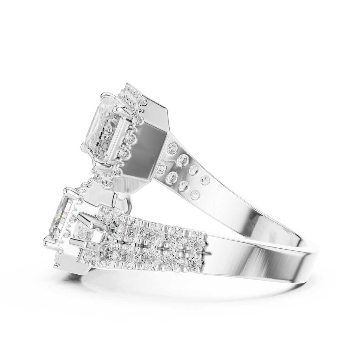 Stacked view showing 14K Gold Lab Diamond Toi Et Moi Ring paired with a matching diamond eternity wedding band, demonstrating versatile bridal set styling for brides seeking custom stacked engagement rings.