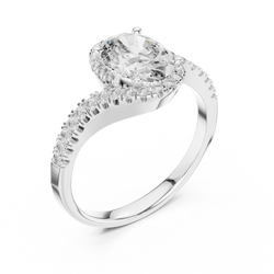Stacking preview angle illustrating 14K Gold Oval Lab Diamond Engagement Ring paired flush beside matching gold eternity wedding band for complete bridal set.

