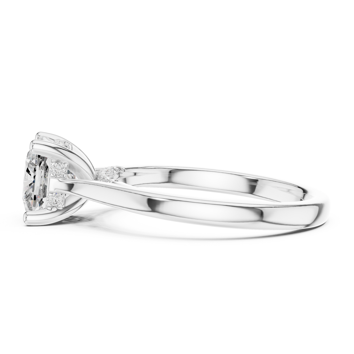 Stacking view displaying how this cushion cut hidden halo solitaire ring sits flush with matching solid gold pave wedding band.

