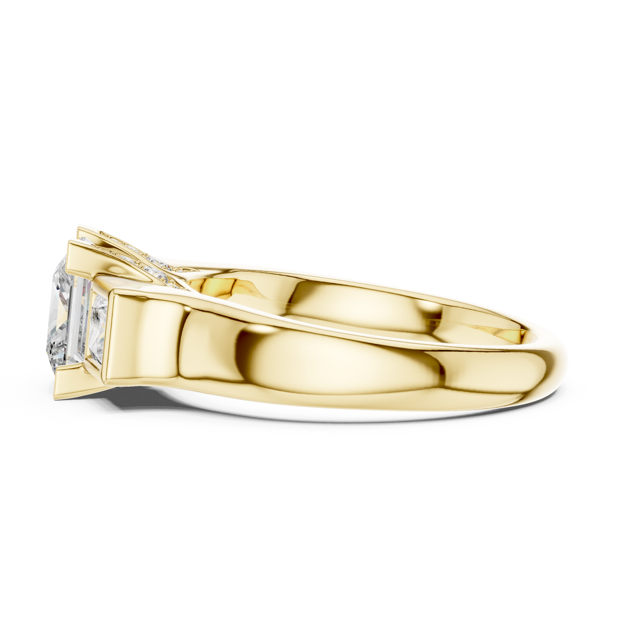 Stacking view featuring the 14K Gold Princess Cut Ring paired with a simple wedding band to show versatility for buyers who want an engagement ring that looks great as part of a stackable wedding set in modern gold and diamond jewelry styles.

