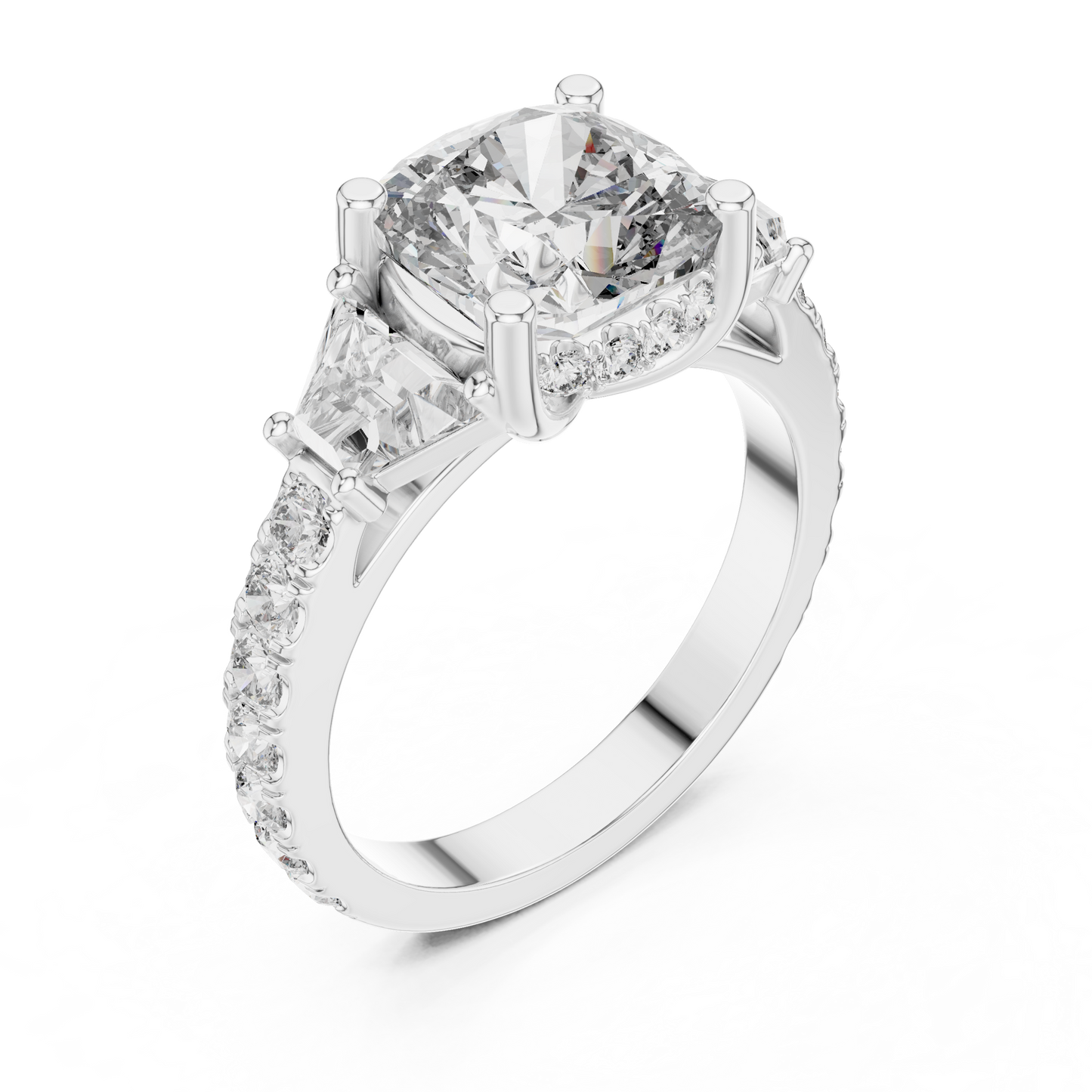 Studio lighting shot of the 14K Gold Octagon lab diamond ring reflecting natural sunlight to highlight the brilliance and fire of the high quality lab grown diamond center stone