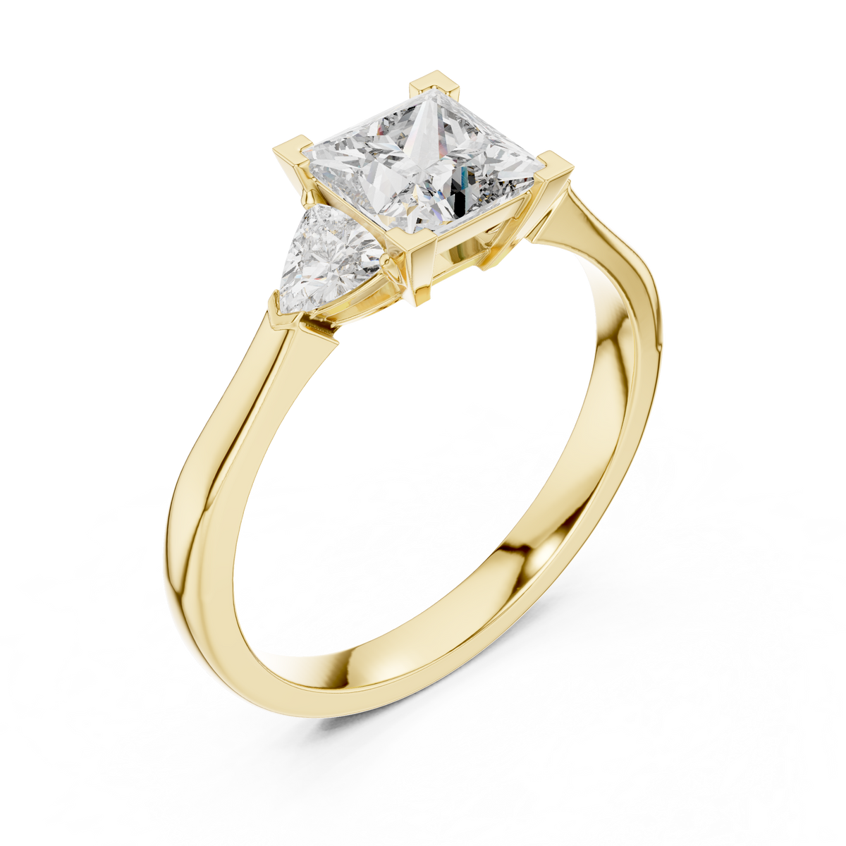Studio perspective photograph displaying the complete silhouette and rich luster of the Bridal Engagement Princess Cut Lab Grown Diamond Ring, crafted to perfection as a timeless symbol of eternal love.