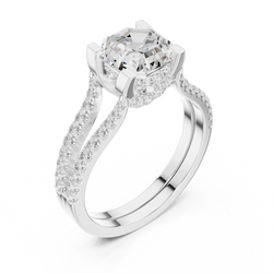Sunlight reflection angle demonstrating the superior fire and brilliance of the octagon lab grown diamond in this modern bridal engagement ring