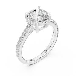 Sunlight reflection on the Round Cut Lab Grown Diamond showing superior fire and brilliance of this high quality eco friendly bridal jewelry piece


