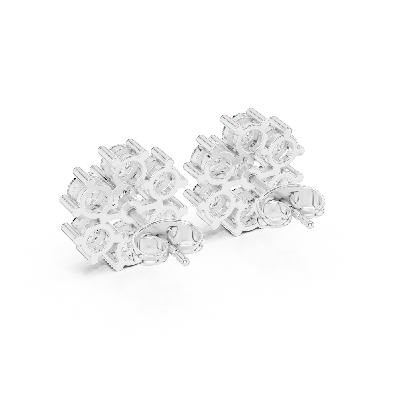 Sunlight reflection on the floral cluster diamond earrings capturing the intense brilliance of the lab grown stones. A perfect lifestyle shot for Pinterest and Instagram to drive traffic to your Etsy store for these beautiful 14K gold flower studs.