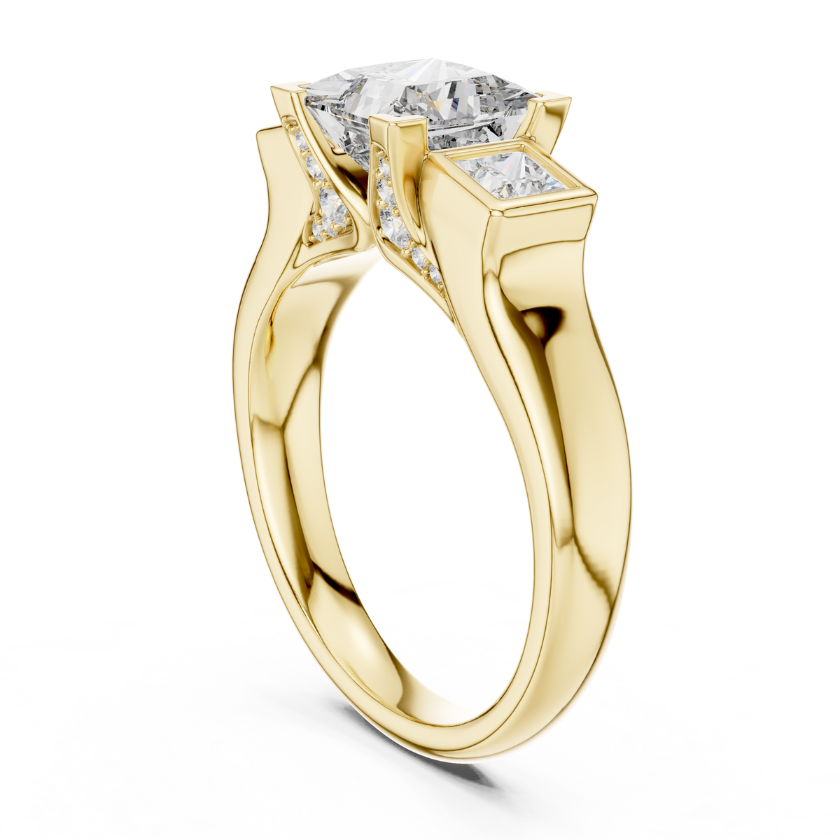 Sunlight reflection shot of the Princess Cut Lab Grown Diamond ring capturing the brilliance and fire of the stone to demonstrate the high quality of our lab diamonds compared to traditional diamonds for eco conscious luxury jewelry shoppers.

