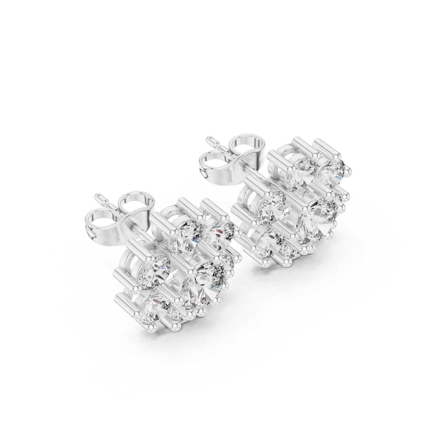 The 14K gold floral diamond studs displayed in a luxury velvet jewelry box. A perfect representation of an anniversary or birthday gift for her. The clean white background highlights the sparkle of the eco friendly lab grown diamond cluster design.