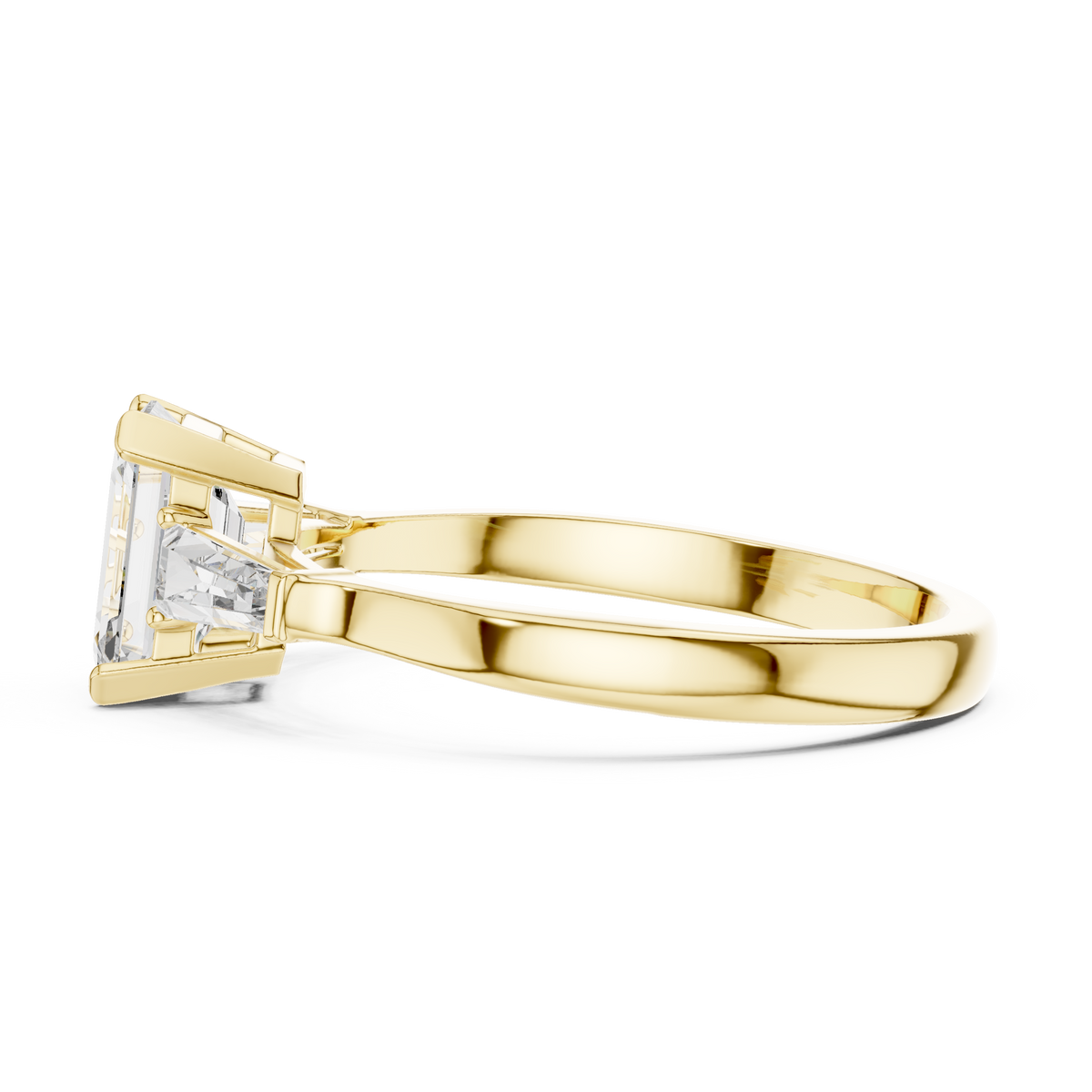 Three Stone Diamond Ring Tapered Shank Angle