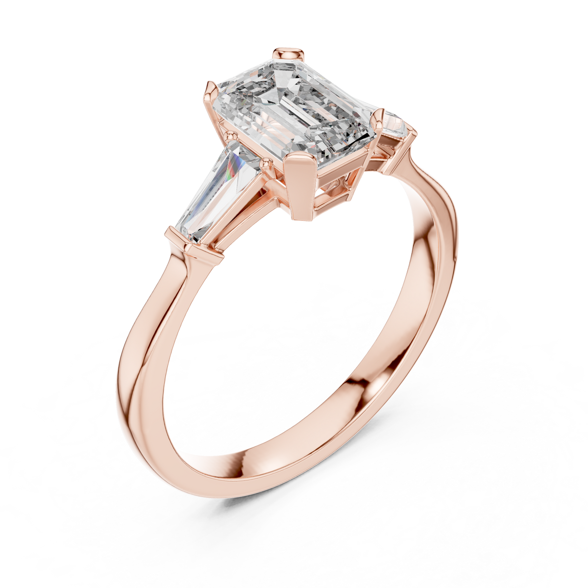 Three Stone Emerald Diamond Engagement Ring Side Profile