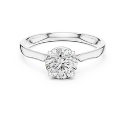 Top down aerial view revealing the precise symmetry of the 6.80mm round brilliant lab created diamond held securely by four sleek prongs. Accent micro pave diamonds on the bridge offer extra shimmer for those browsing 10K 14K 18K solid gold promise rings.

