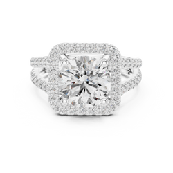 U Cut Pave Diamond Band Engagement Ring Detail

