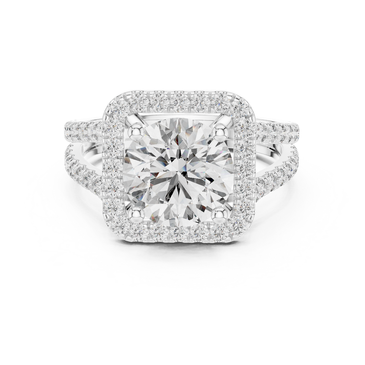 U Cut Pave Diamond Band Engagement Ring Detail


