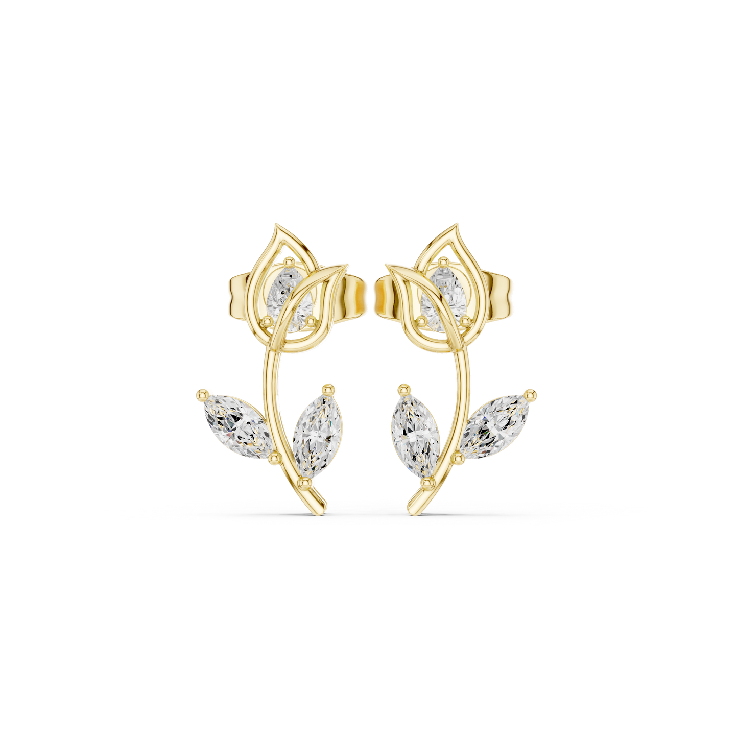 Unique Geometric Design 14K Gold Lab Grown Diamond Earrings For Modern Women Daily Fashion Style