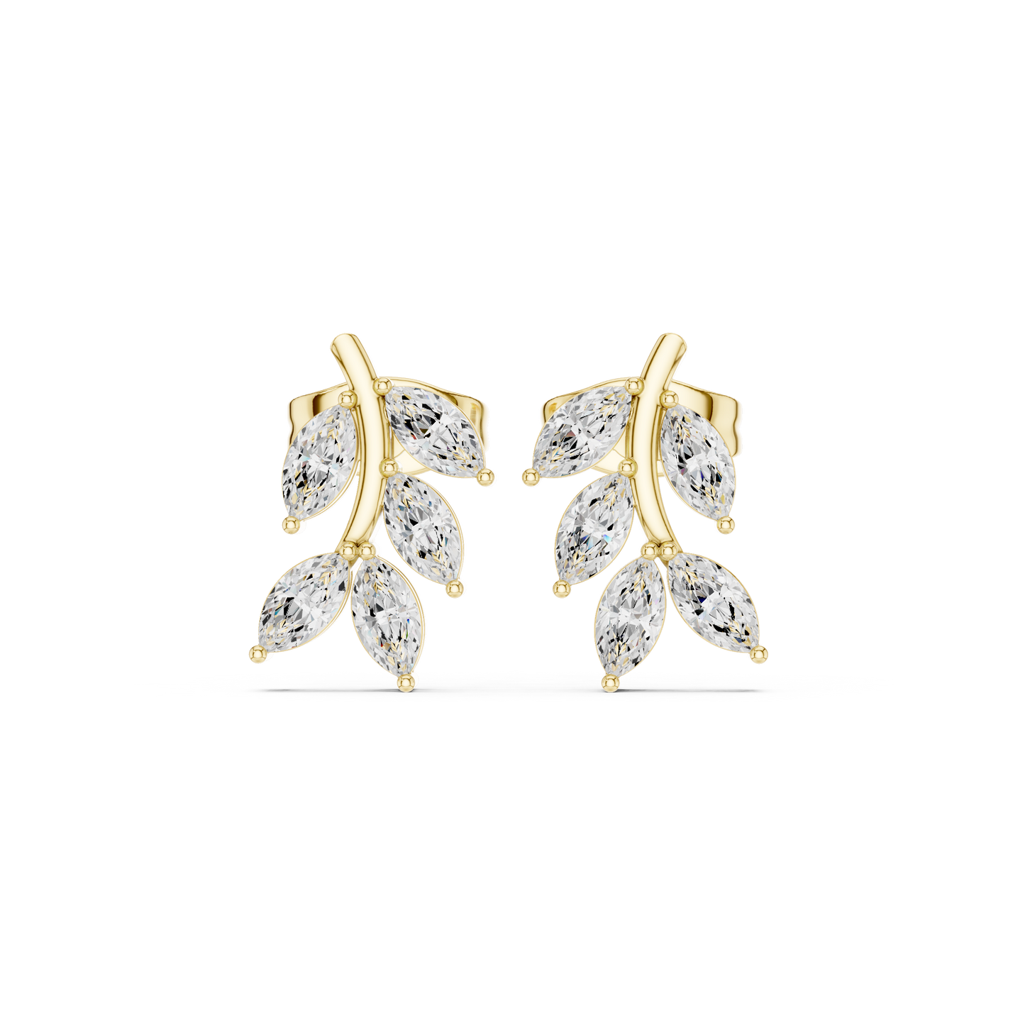 Unique Marquise Diamond Earrings In 14K Gold Minimalist Aesthetic For Women Leaf Marquise Diamond Earrings | 14K Gold Lab Grown Diamond Studs | Nature Inspired Jewelry | Minimalist Dainty Earrings | Gift For Her Romantic Anniversary Proposal Engagement Ring Presentation View Everyday Earrings 14K Gold Earrings HB Prestige Jewels