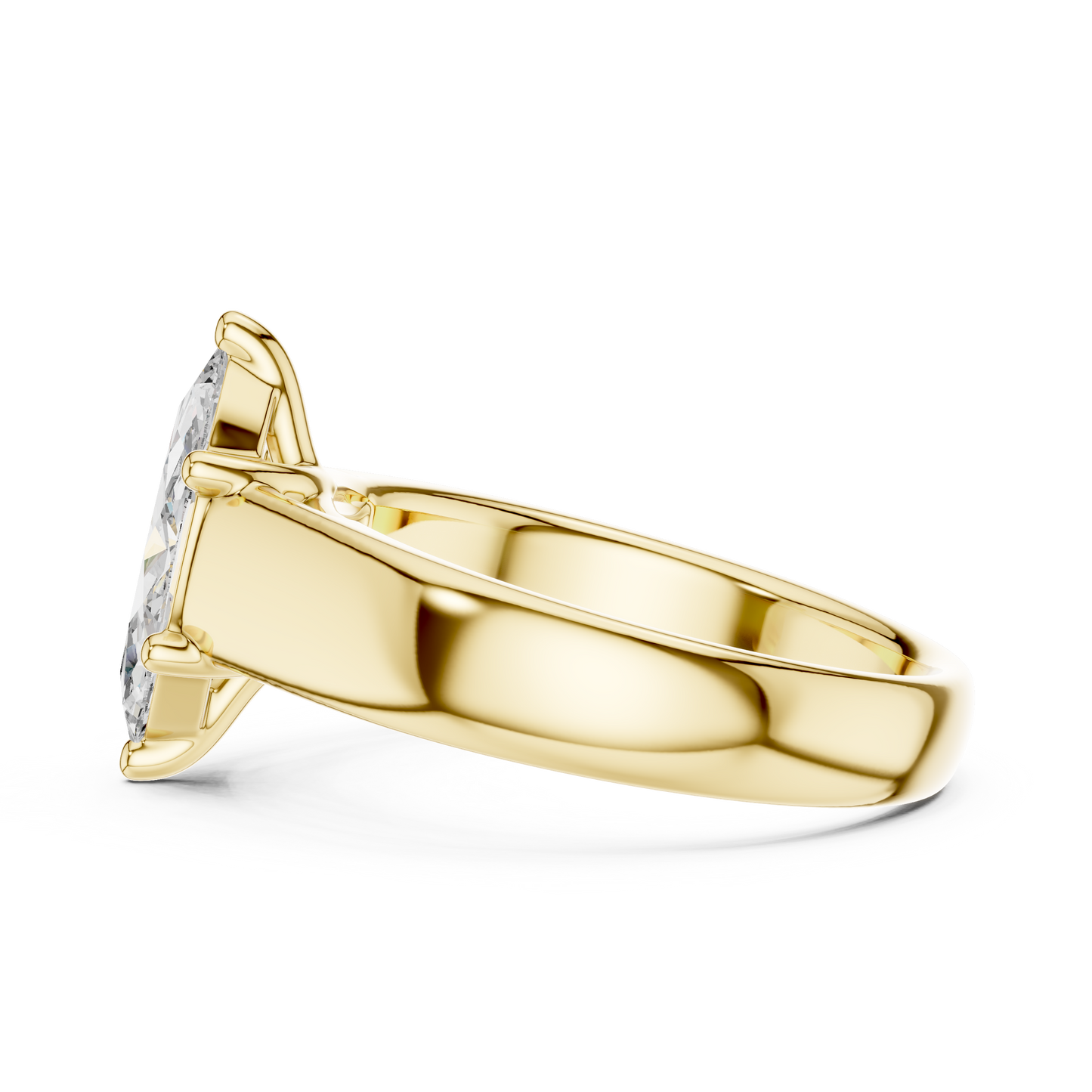 Workshop Craftsmanship Focus Shot Of Polished 14K Gold Marquise Lab Diamond Ring Detailing High Quality Prong Setting Techniques