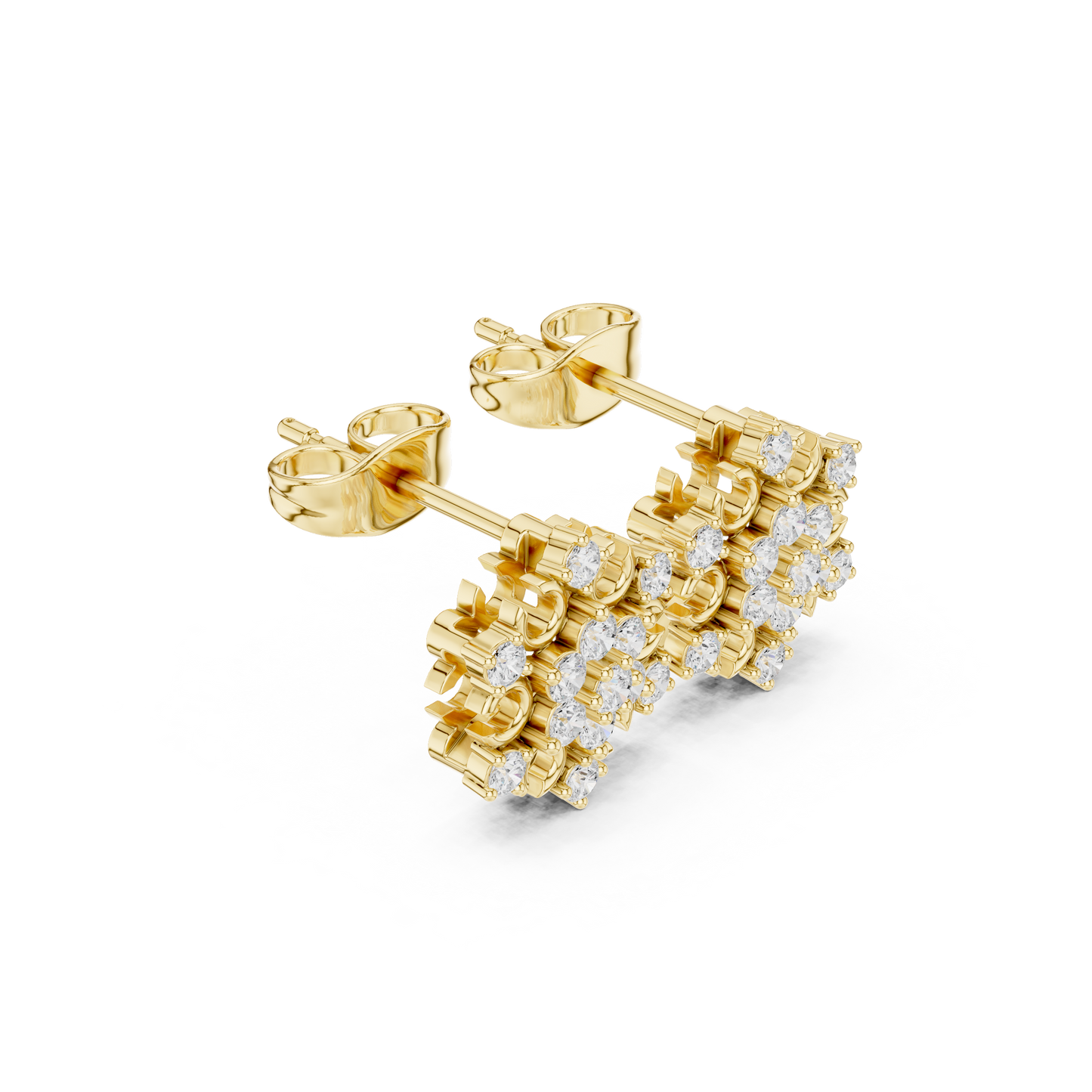 Workshop image showing the CAD design process of the floral cluster earrings reflecting the technical precision and care taken by HB Prestige Jewels in creating bespoke fine gold and lab diamond jewelry pieces