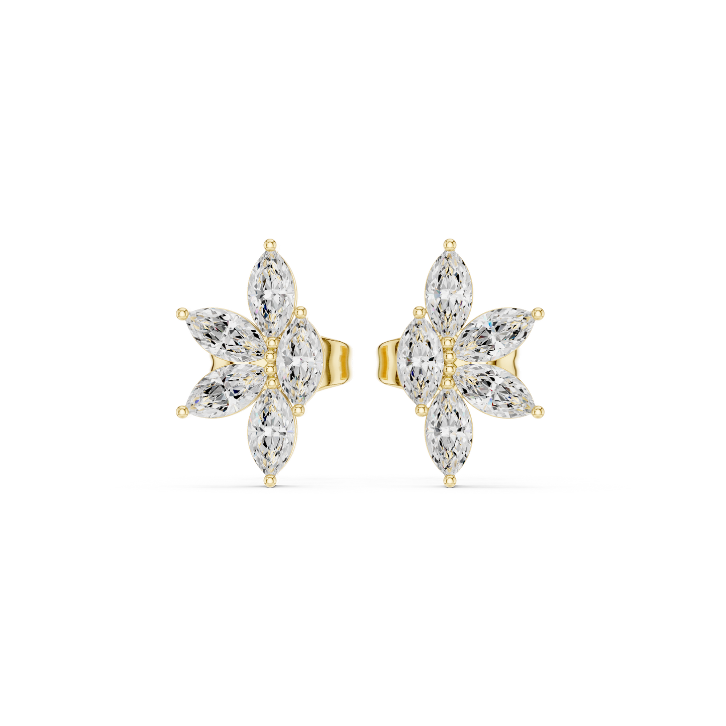 Bridal butterfly earrings crafted with marquise lab grown diamonds in solid gold for weddings anniversaries and luxury gifting.